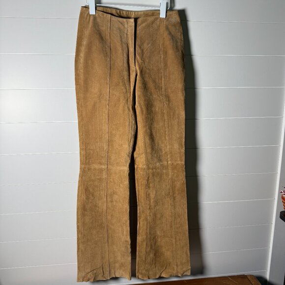Maxima Wilsons Leather Suede Pants Wide Leg Bottom Camel/Carmel Color Sz 6 - Picture 1 of 10